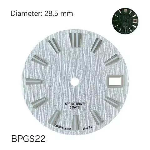 28.5mm nh35 GS logo dial green luminous SPRING DRIVER 5 DAYS dial for nh35 movement high quality nh3