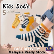 3Y-12Y Stokin Budak 5 Pair/Set Korean Style Cartoon Baby Boy Girl Kids Socks Mid Tube Soft Cotton So