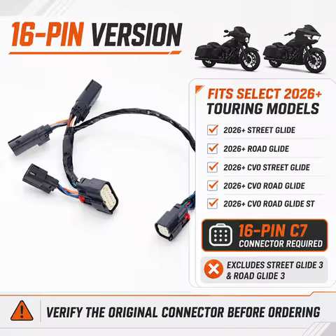 Motorcycle 16 Pin Electrical Y-Cable Adapter Harness Standard Wiring For Harley CVO Road Glide/Stree