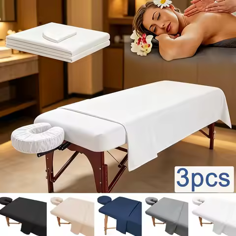 3pcs Salon Spa Bed Cover Set,Fitted Massage Bed Sheets & Pillowcase for Beauty Salon,Spa,Massage,Sol