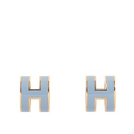 【HERMES 愛馬仕】Mini Pop H立體簍空橢圓LOGO耳環(亞麻藍/金色)/ 平行輸入