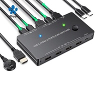 Kceve USB-C/USB-C) KVM 4K Switch Black ABS Supports PD Charging 2 Computers Share Keyboard, Mouse, Printer and Monitor