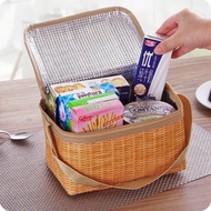lunch bag 午餐袋 picnic set ware with basket OKDEALS01 Cute Wicker Rattan With Lid Waterproof Large Capacity Insulated Shopping Basket Picnic Bag Food Container Lunch Box