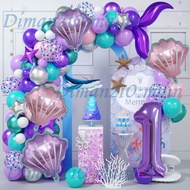 Mermaid Balloon Arch 1-7 th foill mermaid princess Tail birthday decor set balloon Pastel Metallic C