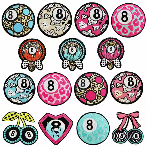 1PC LeaPord Eight 8 Ball Billiards Pool Circle Game Logo Patches Iron on Embroidered Applique Badge 