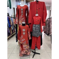 〔 SET FAMILY ORANGE BRICK 〕 BAJU MELAYU + KURUNG BATIK DAHLIA ● BATIK MALAYSIA ● KURUNG MODEN CORAK 
