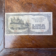 Uang kuno lima rupiah dai nippon original