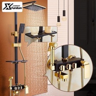 XF Shower Head Set All Copper European Style Black Gold Household Bathroom Rain Sprinkler Toilet Thermostatic XF056