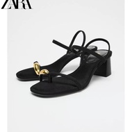 ZARA2025 summer new one-word with toe sandals fashion fairy style thick heel medium heel simple oute