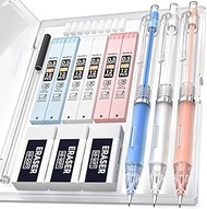 Nicpro 3 PCS Pastel Mechanical Pencil 0.5 with Case for School, with 6 Tubes HB Lead Refills, 3 x Er