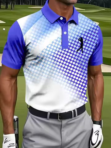Men'S Golf Polo Shirt Featuring a Stylish Blue And White Gradient Pattern, Perfect for Outdoor Activ