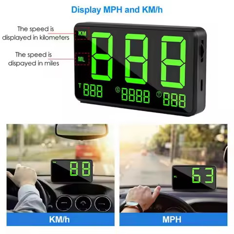 C80 Car Head GPS Display,4.5" Screen, Digital Speedometer, MPH/KM/H HUD For All Vehicles Black
