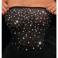See-through rhinestone tube top (size chart at the end)