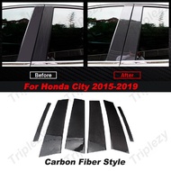 6Pcs Car Window Door Column B C Pillars Posts Cover Trim for Honda City 2014-2019 Glossy Black Carbo