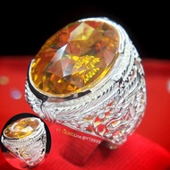 แหวนบุษราคัม แหวนครุฑ แหวนเงินแท้ ข้างลายพญาครุฑ พลอยบุษราคัม (CZ) YTG-9981