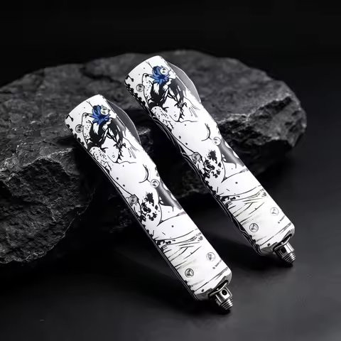 High Quality Japanese Geisha Art Knife T6061 Aluminum Handle OTF Knives Damascus Steel Outdoor EDC C