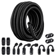6AN Fuel Line Kit, 6AN Nylon Braided Fuel Line Hose Fitting Kit CPE 20FT Black