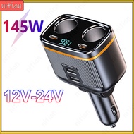 145W Car Charger 6 in 1 2USB+2Type C 4 Ports Car Charger Adapter PD45W Adjustable Angle Fast Chargin