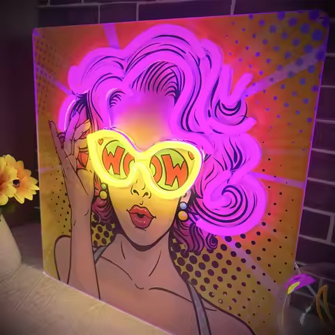 Wow Lady Pop Art LED Neon Sign USB Dimmable Neon Light for Mancave and Beauty Salon Pop Art Design T