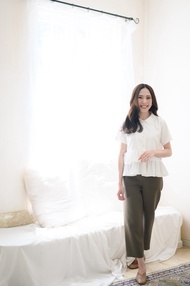 prettythingonme Happy Summer Top  (preorder) - สี Offwhite เสื้อผ้าญี่ปุ่นเนื้อดี ดีเทลน่ารักก คอปก 