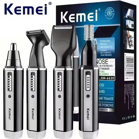 Kemei KM-6630 4-in-1 Professional Electric Rechargeable Nose & Ear Hair Trimmer Shaver for Men's Per