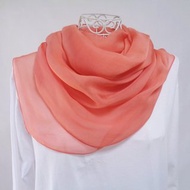 植物染、絲綢雪紡、大尺寸披肩、茜草染、乳狀珊瑚橘