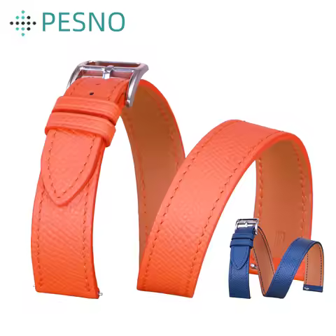 PESNO Suitable for Hermes HEURE HW036801 Wrist Genuine Calf Skin Leather Double Tour Watch Bands Lad