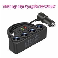 Bộ sạc ô tô Bộ chuyển đổi 12V 24V 3 Ổ cắm bật lửa thuốc lá Bộ chia USB kép LED xe hơi Sạc nhanh cho