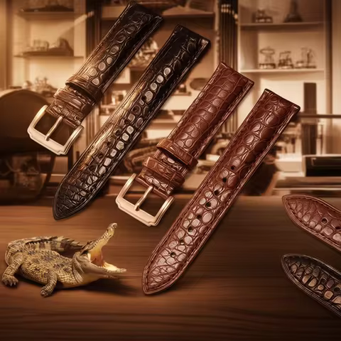 Crocodile Skin Watch Strap Genuine Leather Men Women Needle Butterfly Buckle for Mido Longines Famou