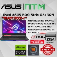 #RG334 USED ASUS ROG Gaming Laptop G513QM AMD R9 RYZEN 9-5900HX 16GBD4 512GB SSD NVIDIA RTX3060 RTX 