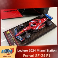 1: 43 BBR Leclair Sains 2024 Miami Station Ferrari SF-24 F1 Car Model