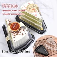 100pcs 6 inch transparent cake box Black base Plastic Triangular packaging boxes Slice Cake