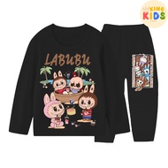 Piyama baju tidur lengan panjang anak laki-laki dan perempuan ukuran 1-10 tahun motif LABUBU PIKNIK