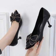 heels bertutup butterfly heels kasut perempuan heels Ikatan simpul kulit, tumit tinggi, tumit runcin