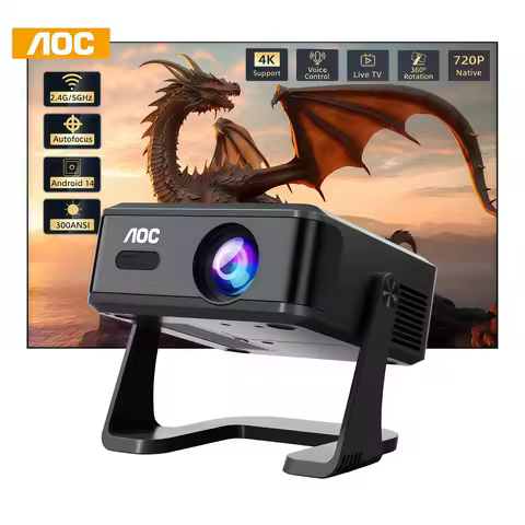 New AOC HA120-A Android 14 Projector 300ANSI WiFi 6 Native 720P Support 4K Mini Portable Beamer Auto