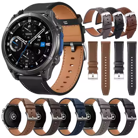 22mm Leather Watch Straps for Zeblaze Vibe 8/7/7Pro Stratos 4/3/2Ultra Btalk 3 Pro/Plus For Mi Watch