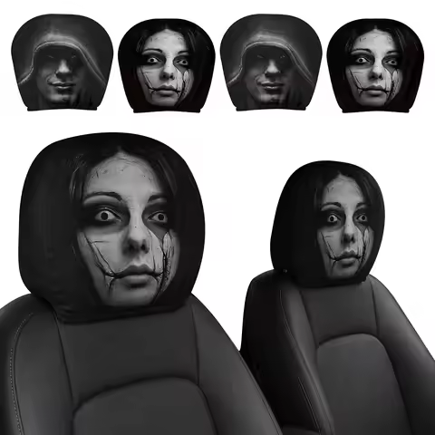 4 Pcs Ghost Face Headrest Covers with Ghost Face Mask Design Spooky Halloween Car Decor Covers Scary