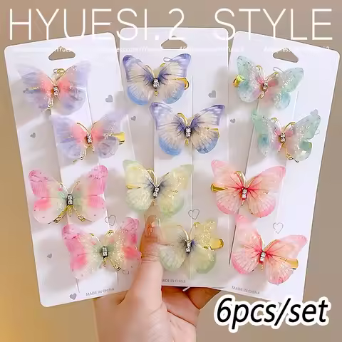 6pcs/Set Mini Simulation Butterfly Barrettes Hairpin Non-Slip Colorful Gradient Side Bangs Duckbill 