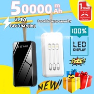 Large capacity power bank fast charging portable 50000mah 20000mAh 10000mAh battery powerbank with cable small mini super slim powerbank with LED display screen for type C iPhone micro USB Xiaomi Huawei Meizu iOS