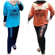 Suit Muslimah tshirt Women plus size + seluar Set 3 Quarter T-Shirt And Pant Baju Wanita Casual Sports Set Lengan 3 Suku