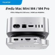 PULWTOP Mac Mini M4 Hub พร้อมตู้ SSD 4TB (ไม่รวม) พร้อม HDMI 4K60Hz USB A 2.0 SD/TF เสียง สําหรับ Ma