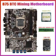 B75 USB BTC Mining Motherboard+G1620 CPU+DDR3 4GB 1600Mhz RAM+128G MSATA SSD LGA1155 8XPCIE to USB B75 BTC Motherboard