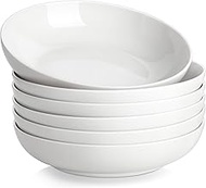 MALACASA 6-Piece 42 oz Porcelain Pasta Bowls, Modern Style, Ivory White, Dishwasher & Microwave Safe