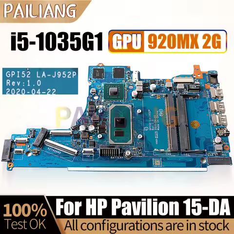 GPI52 LA-J952P For HP Pavilion 15-DA Laptop Motherboard SRGKG i5-1035G1 N16V-GMR1-S-A2 940MX 2G Note