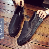 Spring All-Black Trendy Social Guy Slip-On Lazy Shoes Men's Leather Waterproof All-Match Men's Shoes