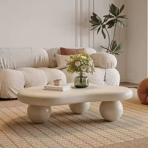 Cream White Cloud Irregular Coffee Table 3 Ball Base Modern Wooden Cute Living Room Center Table Fur