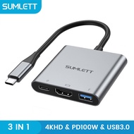 Sumlett USB C ไปยังอะแดปเตอร์ที่รองรับ HDMI,USB Type C ไปยัง HDTV 4K Hub (รองรับ Thunderbolt 3) 3 In 1พร้อมพอร์ต USB 3.0และพอร์ตชาร์จเร็ว Type-C PD 100W สำหรับ MacBook Pro/air,Galaxy S20/S10/S9/Note9/8,huawei Mate10/20/920/P30โยคะ900/XPS13ฯลฯ