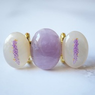 薰衣草翡翠、紫藤與貝殼紋樹脂三連腰帶扣 金箔