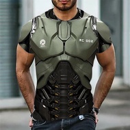 Summer short sleeved shirt with RoboCop style 3D three-dimensional armor printed short sleeved T-shi