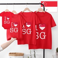 I Love SG Red Family Matching Outfit T-shirt Baby Onesie Singapore National Day Family Set Celebrati